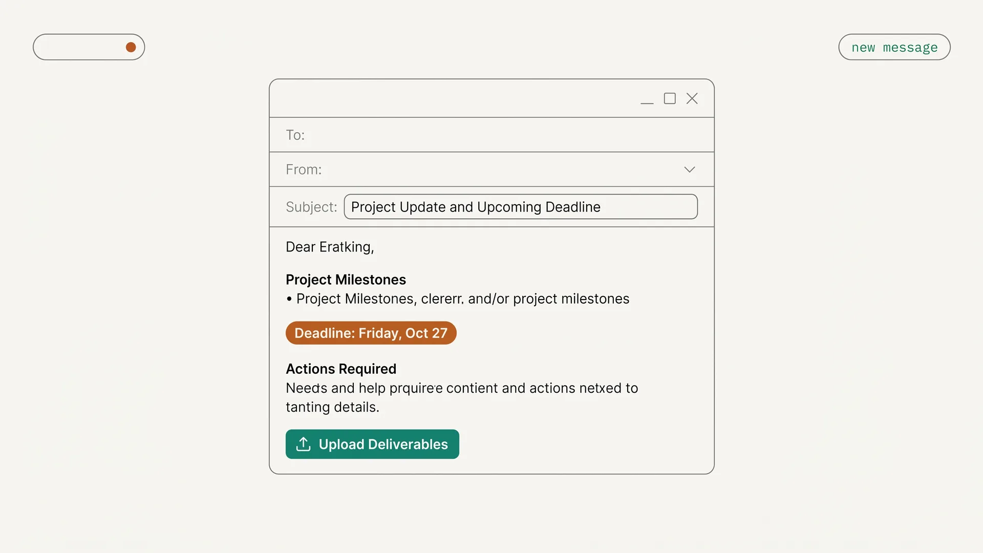 Email template composition showing structured document request with clear deadline